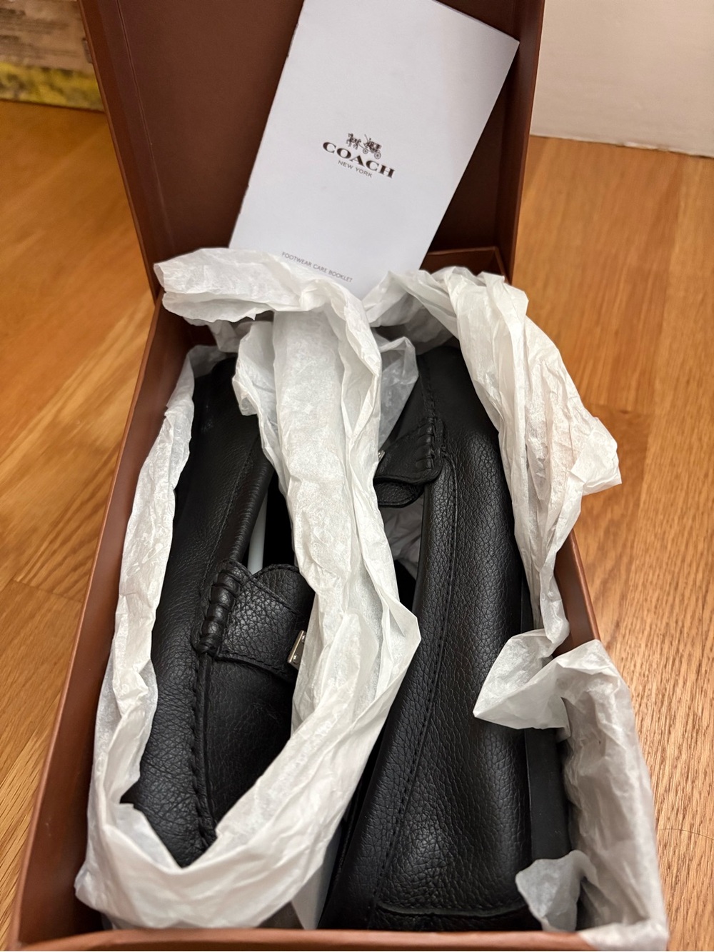 Coach Frederica Black Leather Moccasin Loafers with Silver Accent, NWT - Picture 3 of 11